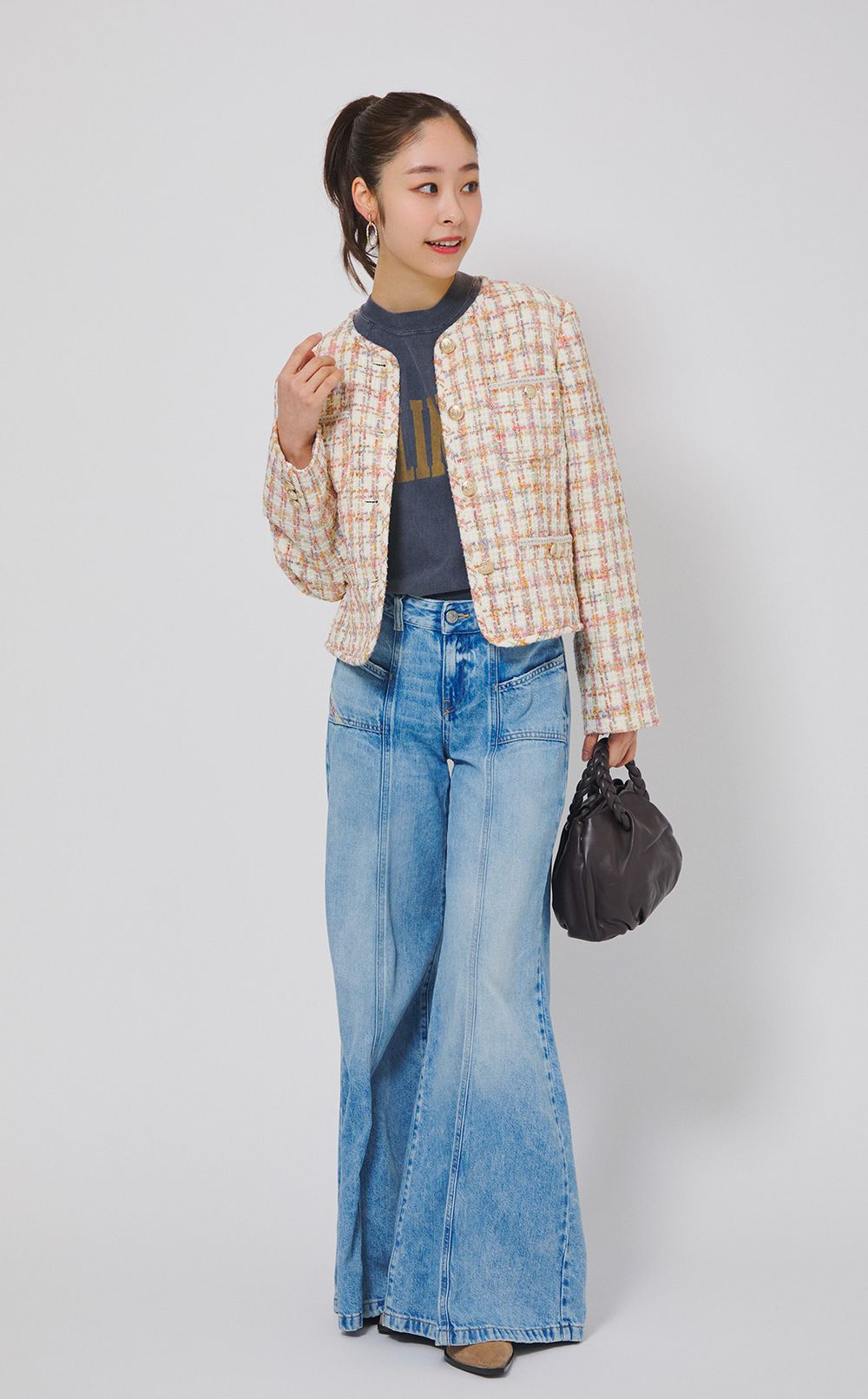 パイピングデザインツイードジャケット