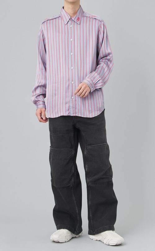 サテンストライプレギュラーカラーシャツ