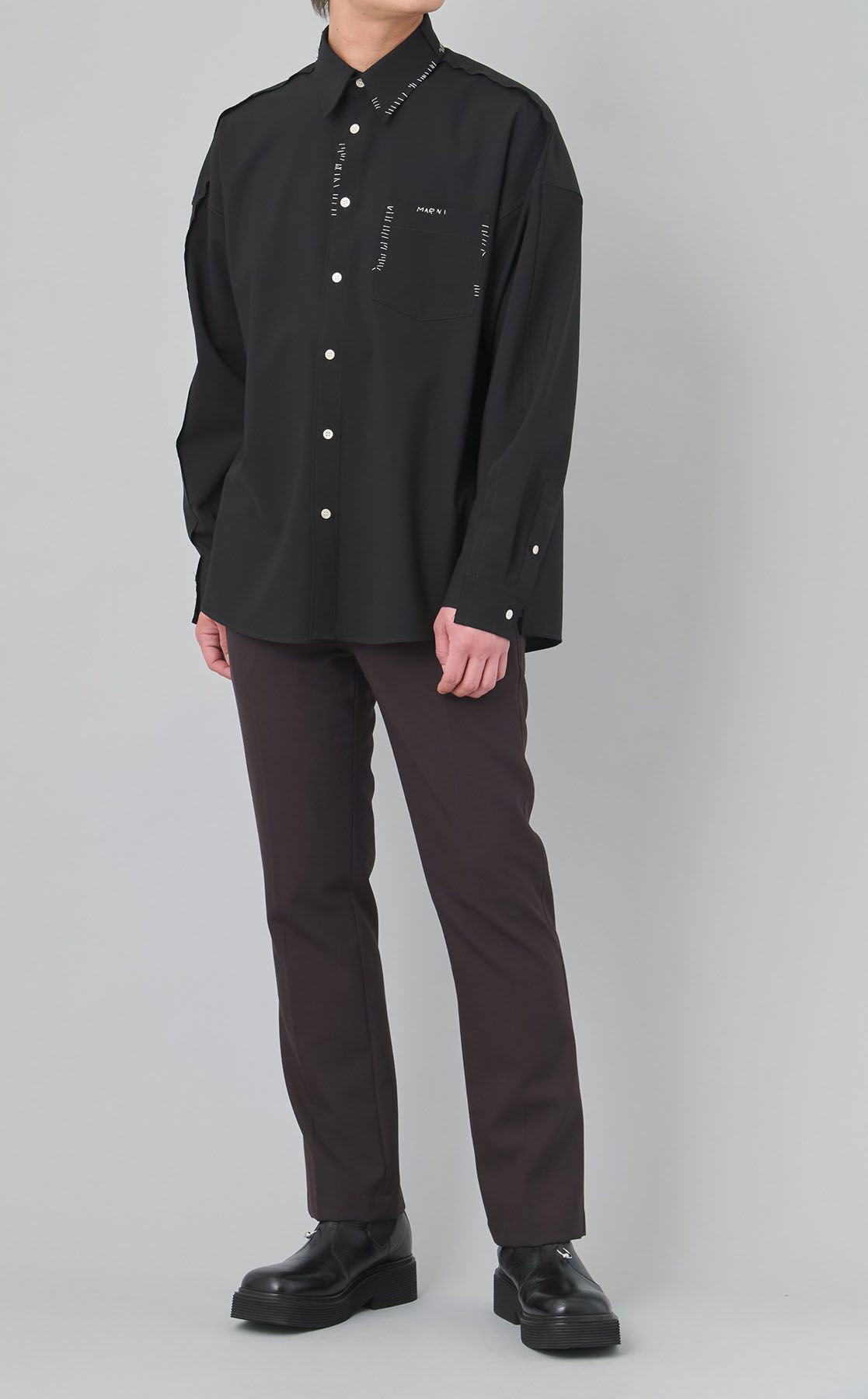 【Marni】Aurora シルクツイルパンツ ブルー トロピカルウール製クロップドパンツ | Marni