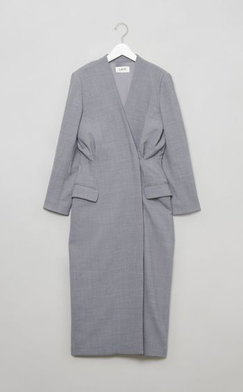 Vネックカシュクールロングワンピース