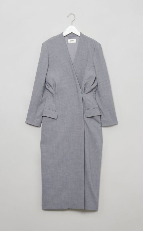 Vネックカシュクールロングワンピース