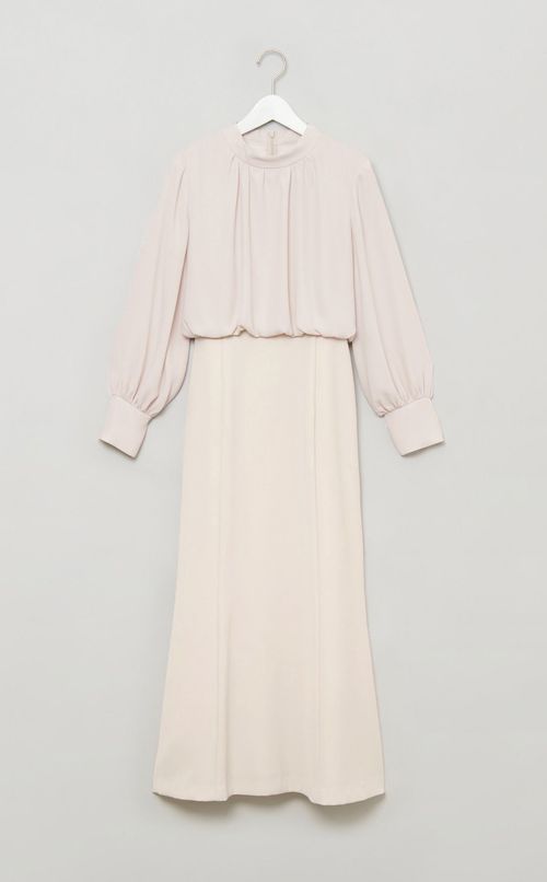 異素材コンビギャザーワンピース