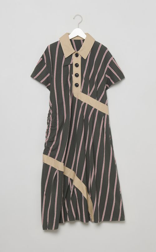 アシンメトリーストライプポロワンピース