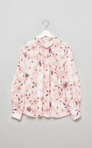 フラワープリントスタンドカラーシャツ