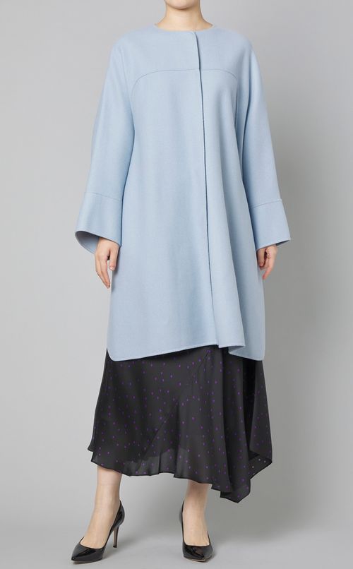 ウール混ノーカラーコート