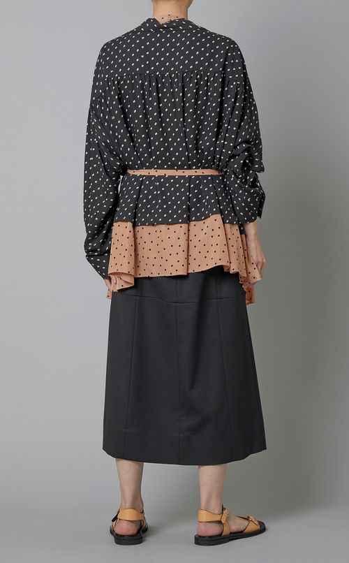 異素材コンビフレアブラウス