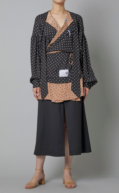 異素材コンビフレアブラウス