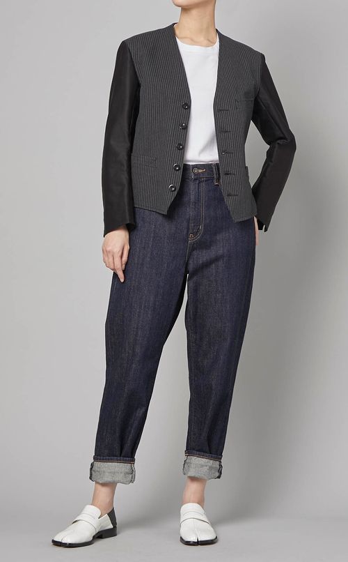 ノーカラーストライプジャケット