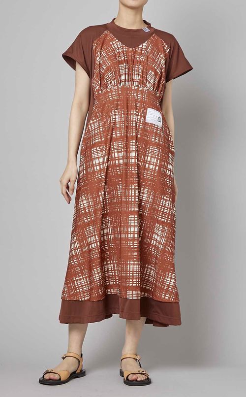 チェックプリントジャージーワンピース