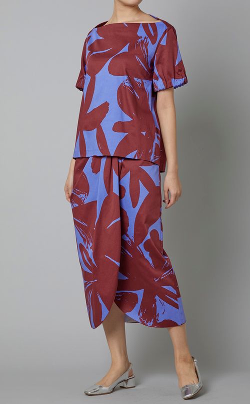 フラワープリントボートネックトップス