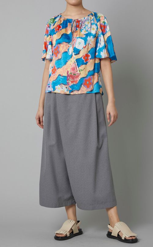 ペインティングフラワープリントブラウス