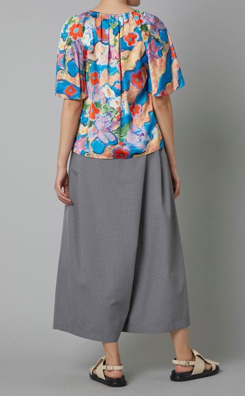 ペインティングフラワープリントブラウス