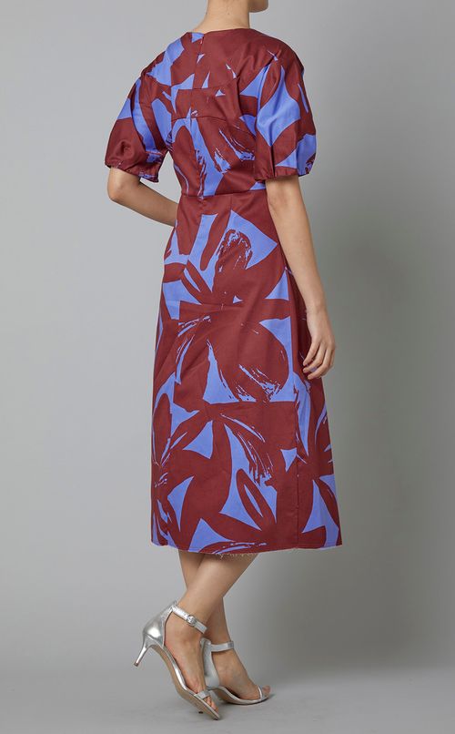 フラワープリントフロントプリーツドレス