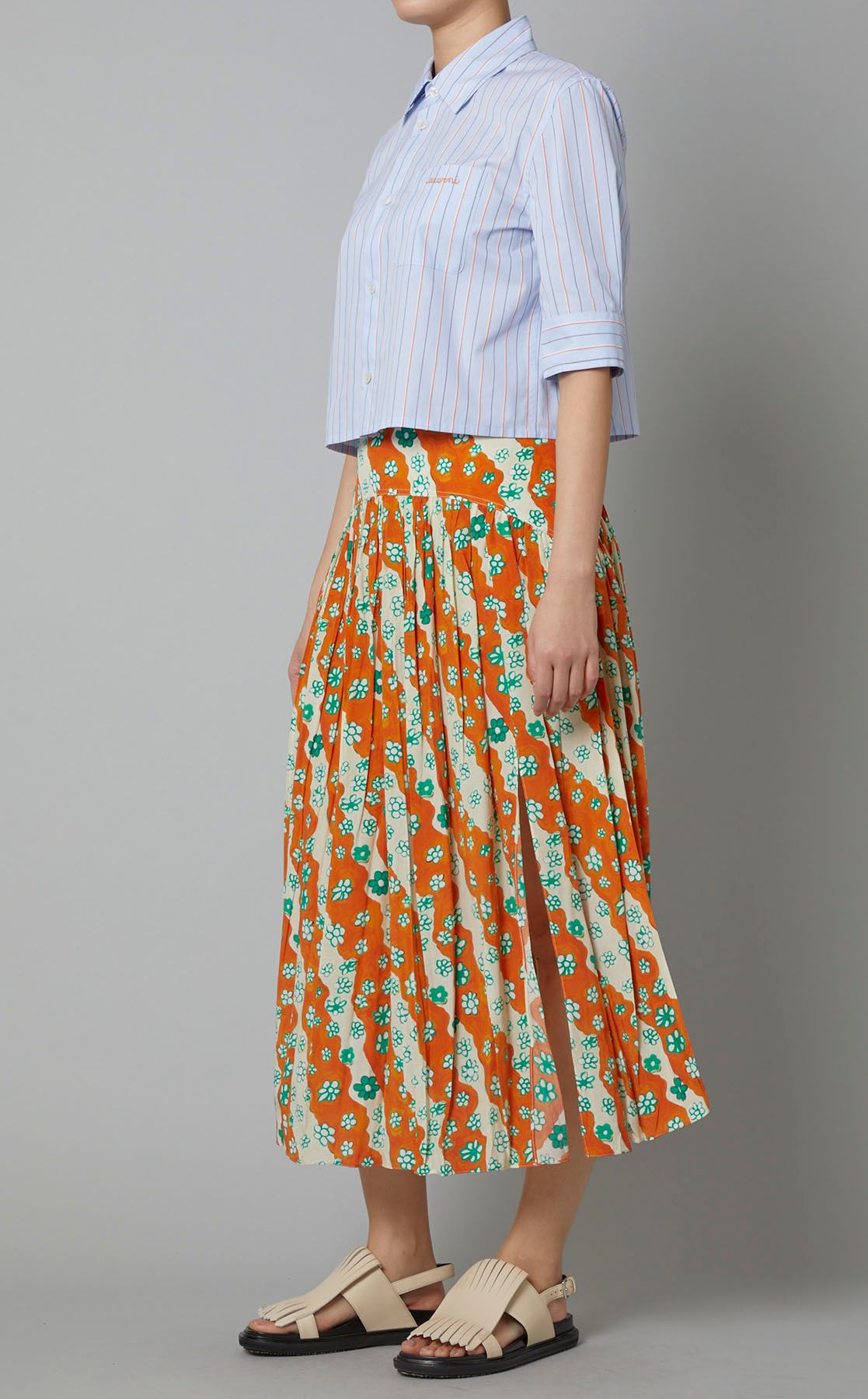 MARNI コットンストライプクロップド半袖シャツ