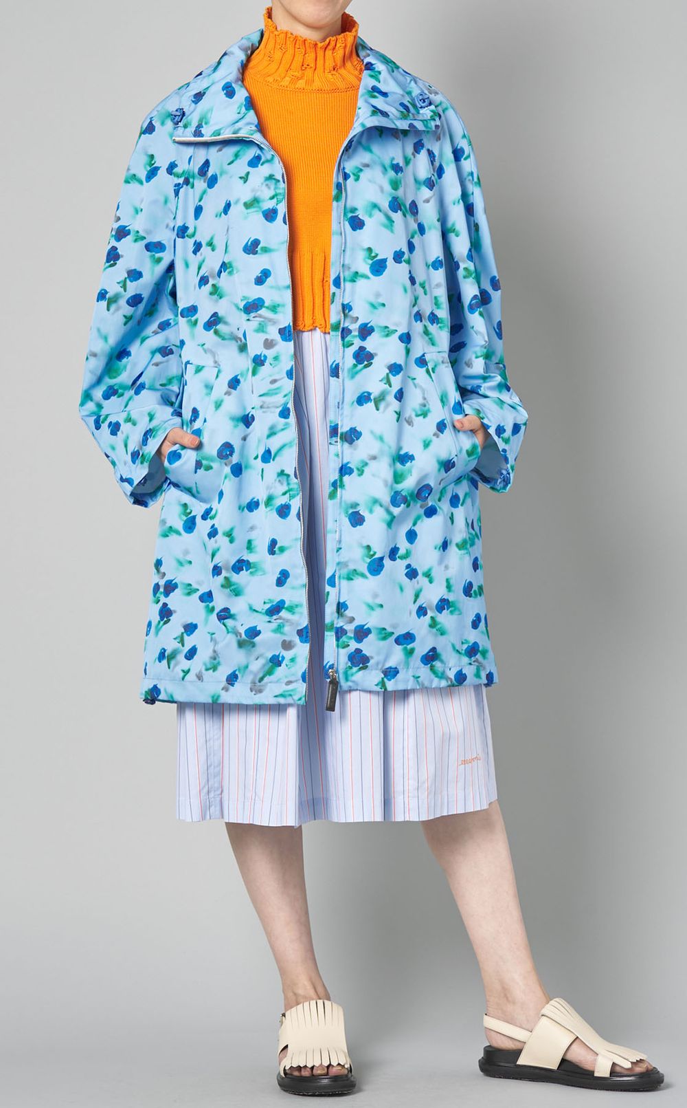 MARNI■フラワープリントナイロンコート 2wayジップ開閉 MARNI|フラワープリントナイロンコート