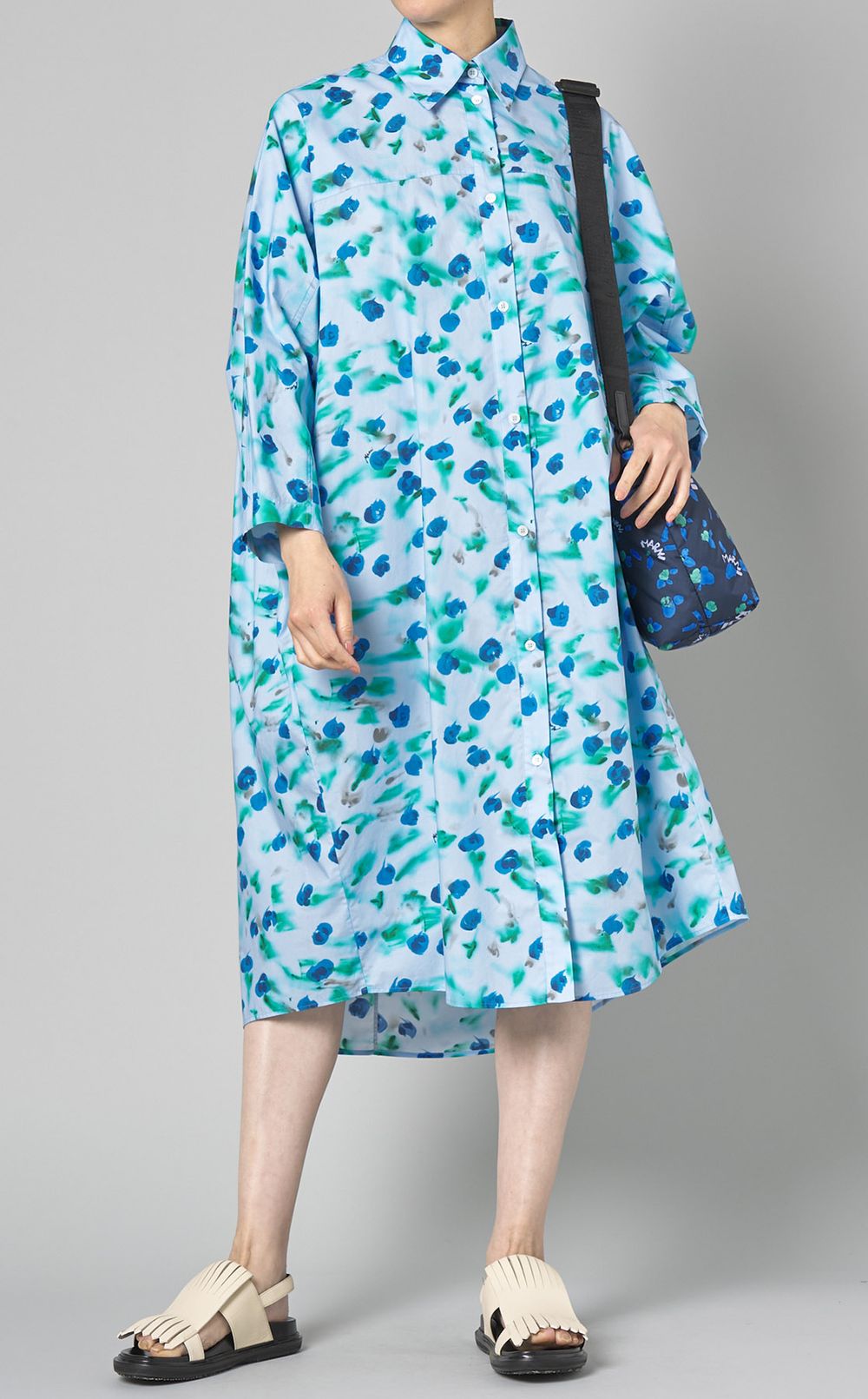 *MARNI* フラワーアクセントプリントワンピース MARNI|コットンフラワープリントシャツワンピース