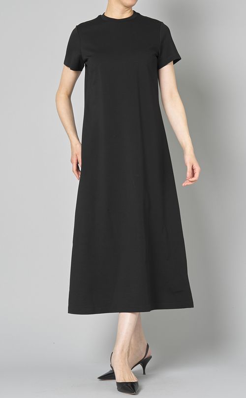 クルーネックフレアロングワンピース