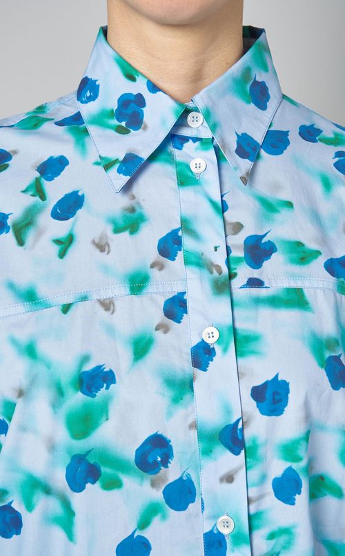 コットンフラワープリントシャツワンピース