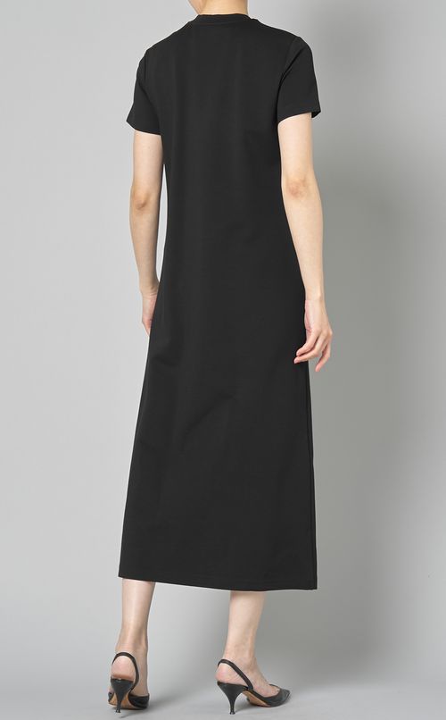 クルーネックフレアロングワンピース