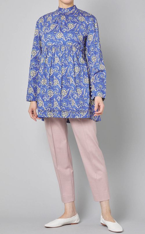 スタンドネックプリントチュニック