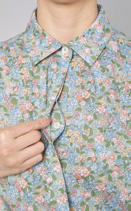 フラワープリントギャザーシャツ