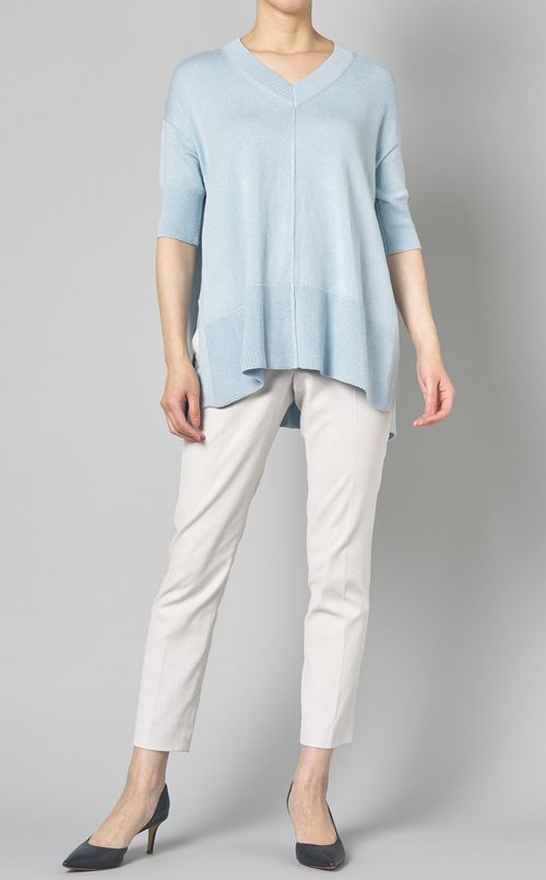 リネン混Vハーフスリーブニット