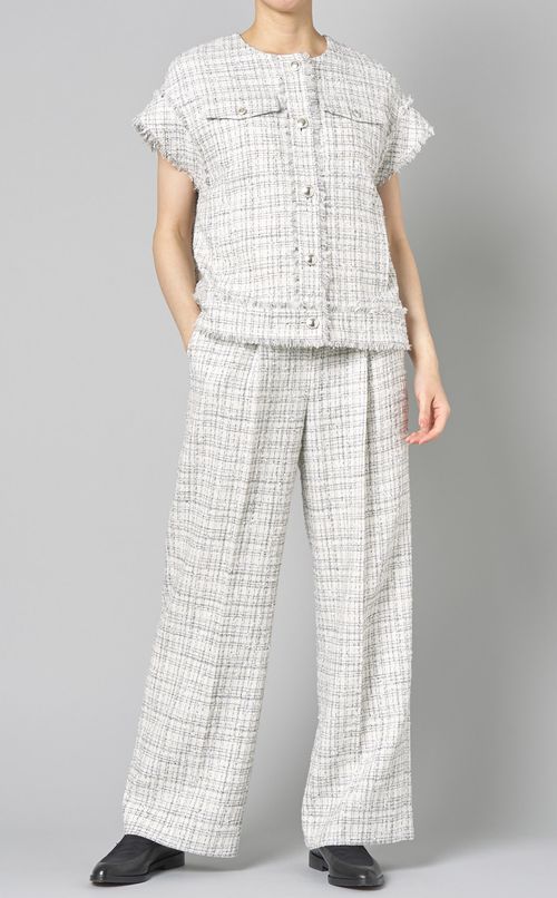 ツイードノーカラーベスト