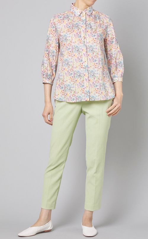 フラワープリントギャザーシャツ