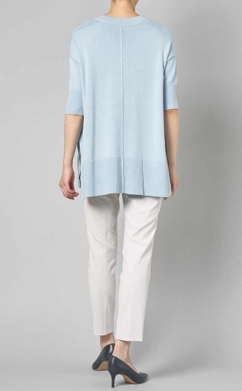 リネン混Vハーフスリーブニット