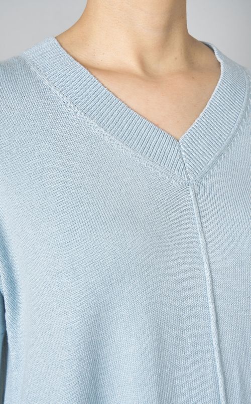 リネン混Vハーフスリーブニット