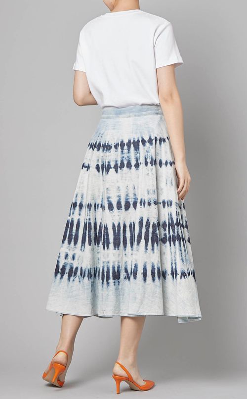 タイダイデニムフレアミディスカート