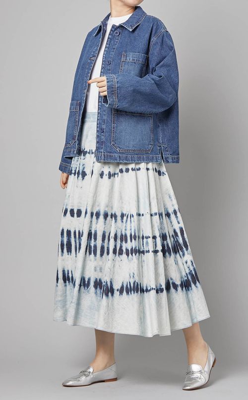 タイダイデニムフレアミディスカート