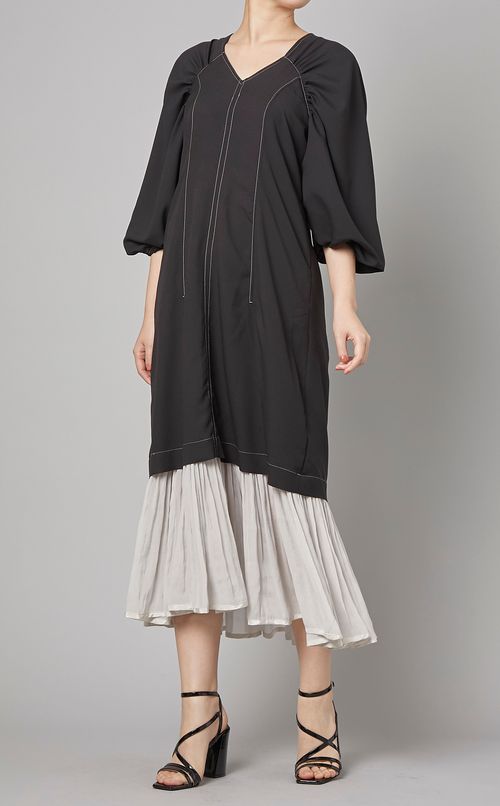 異素材ドッキングロングドレス