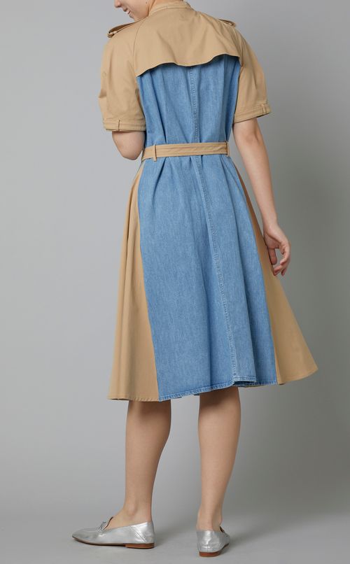 トレンチ風切替デニムワンピース