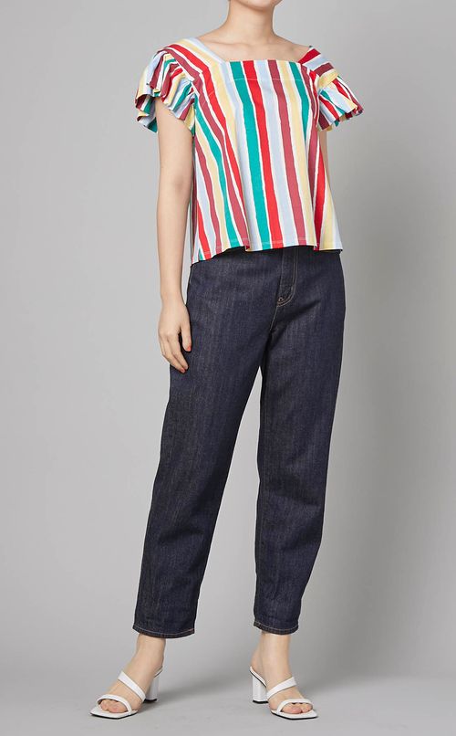 マルチストライプスクエアネックトップス