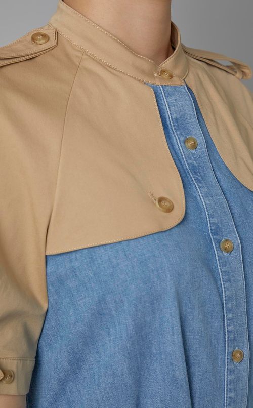 トレンチ風切替デニムワンピース