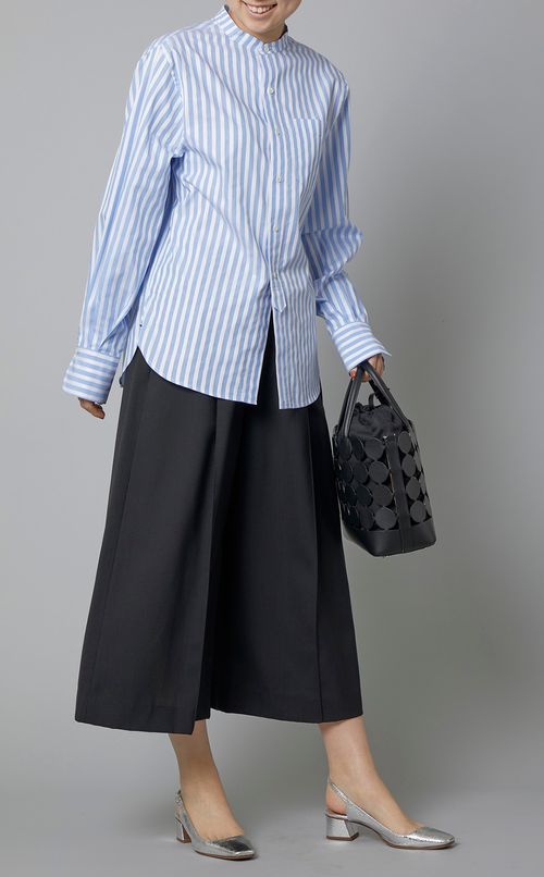 スタンドネックストライプシャツ