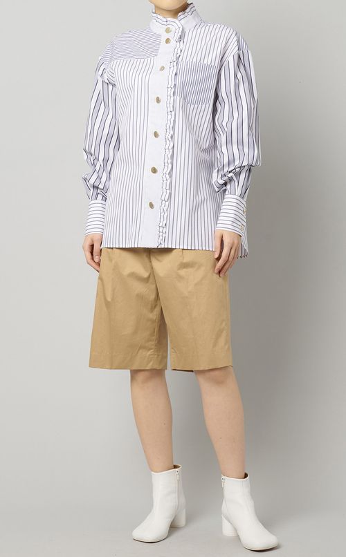 マルチストライプパフスリーブシャツ