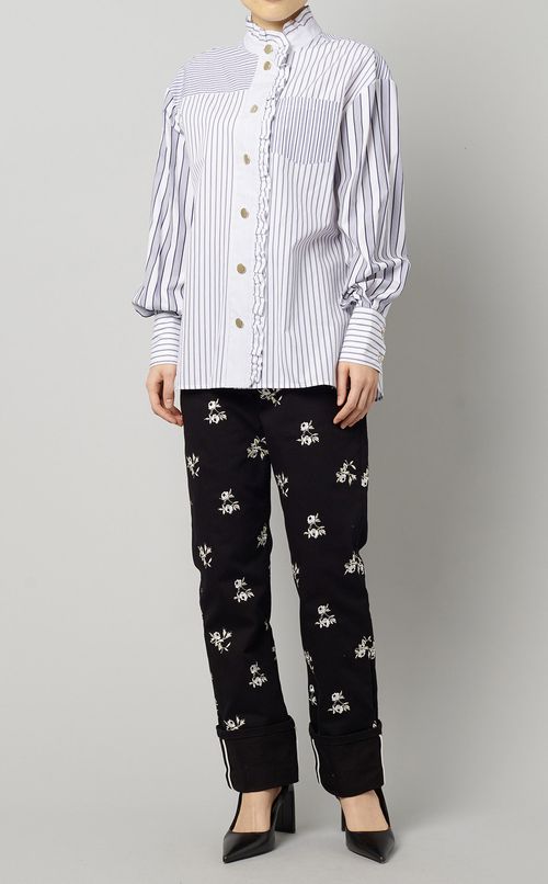 マルチストライプパフスリーブシャツ