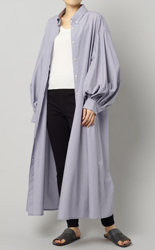 ギャザースリーブシャツドレス