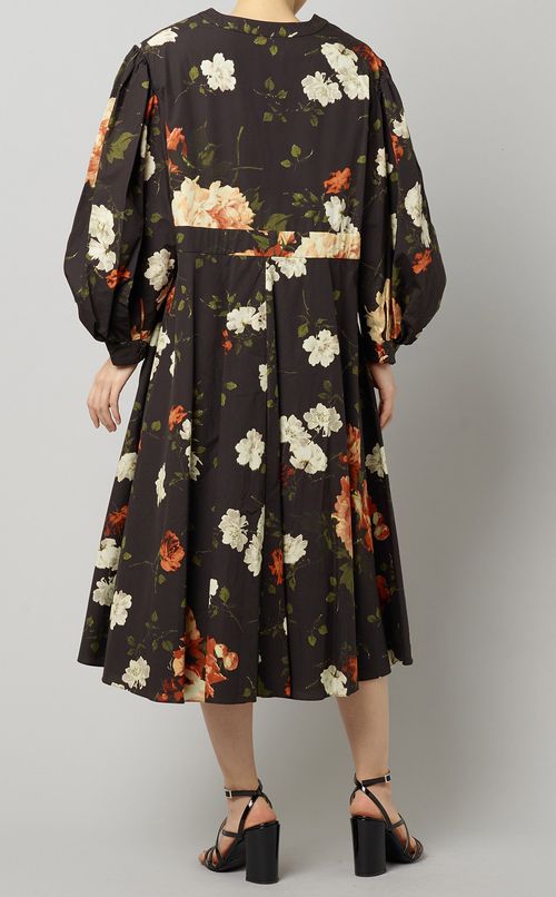 フラワープリントウエストリボンワンピース