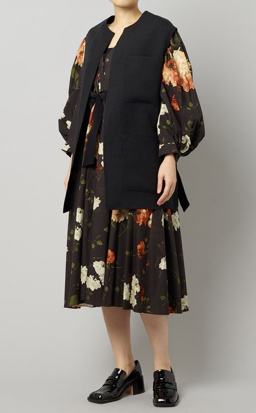 フラワープリントウエストリボンワンピース