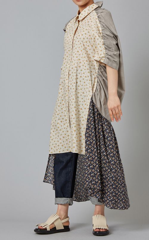 ミックスプリントコクーンドレス