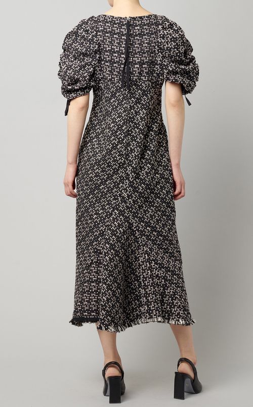 シャーリングスリーブツイードドレス