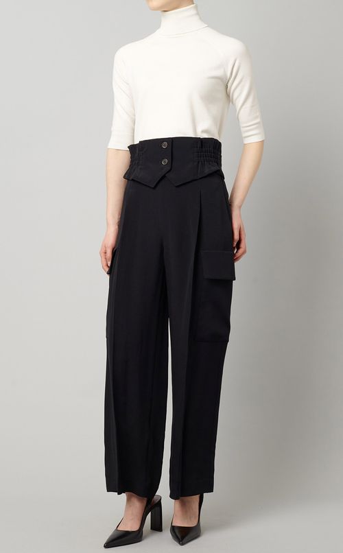 サッシュベルト付きシルクパンツ