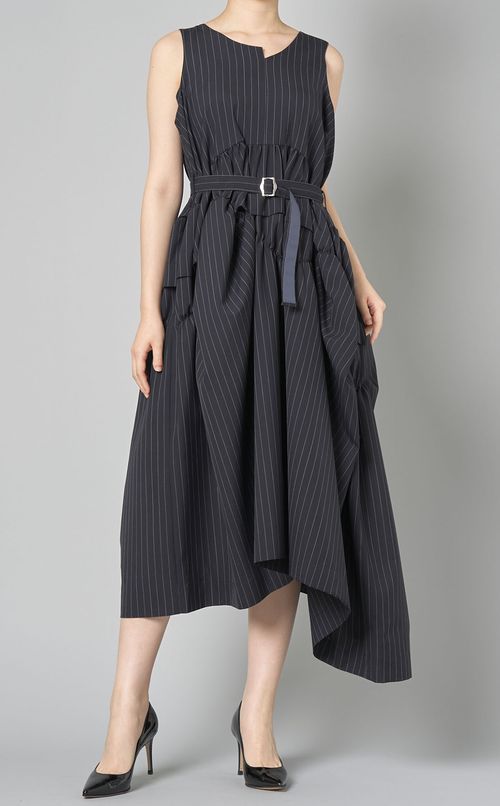ピンストライプベルテッドワンピース