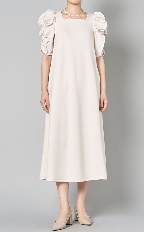 ラッフルスリーブジャージーワンピース