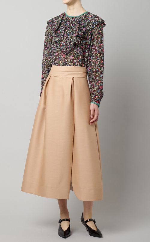 フラワープリントラッフルブラウス