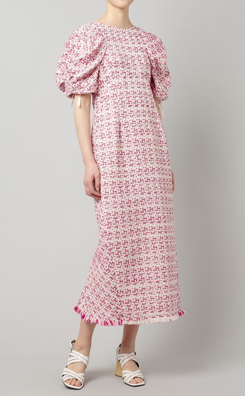 シャーリングスリーブツイードドレス