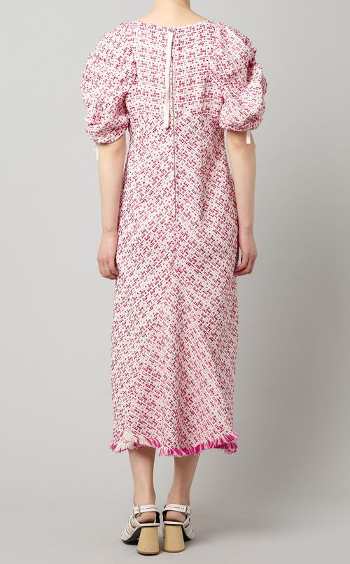 シャーリングスリーブツイードドレス